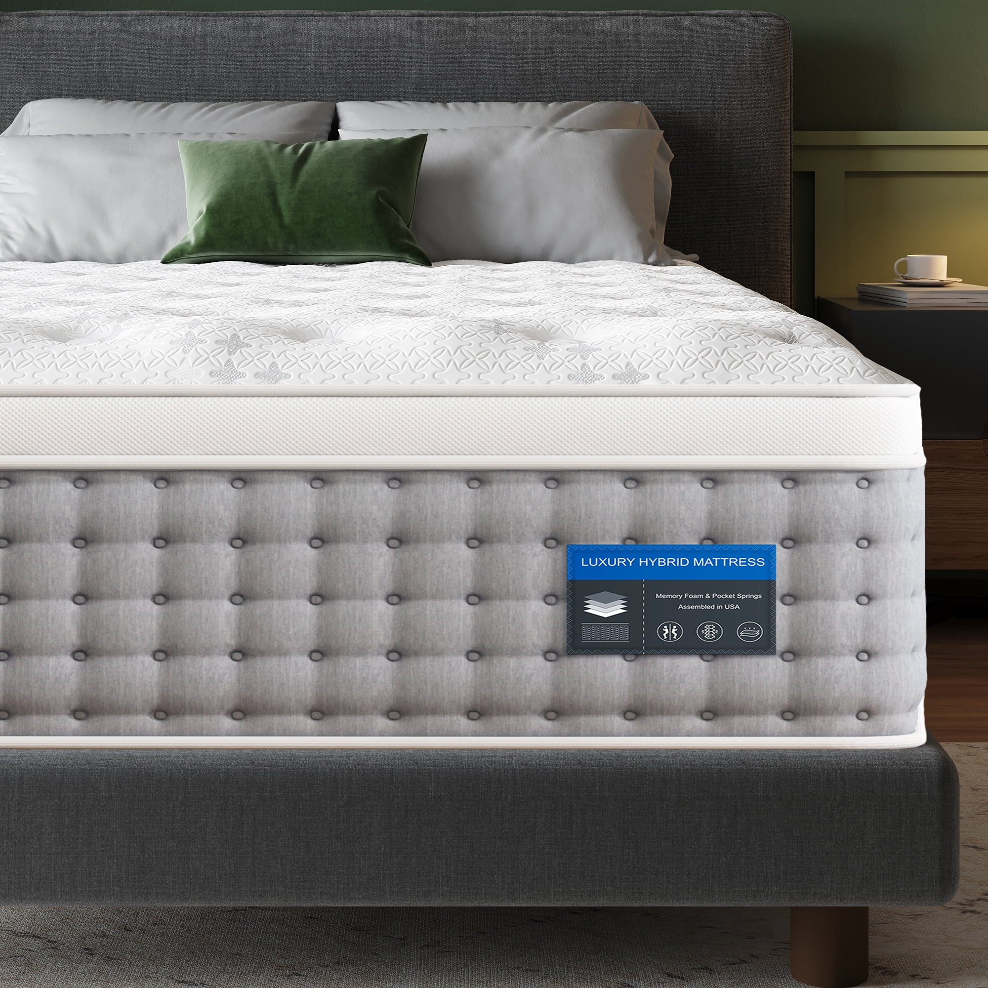 Bedstory Veluna 14 inch Firm Queen Size Hybrid Mattress in a Box, Pain Relief, CertiPUR-US, 365 Night Trial