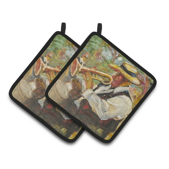 Carolines Treasures JMK1276PTHD Jazz Trumpet Pair of Pot Holders , 7.5HX7.5W, multicolor