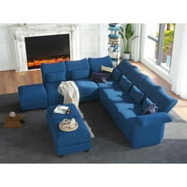 LLappuil 128" Modular Sectional Sofa, 9 Seat Modular Sectional Sofa with 3 Storage Ottoman, 25.6“ Seat Deep Sofa Blue