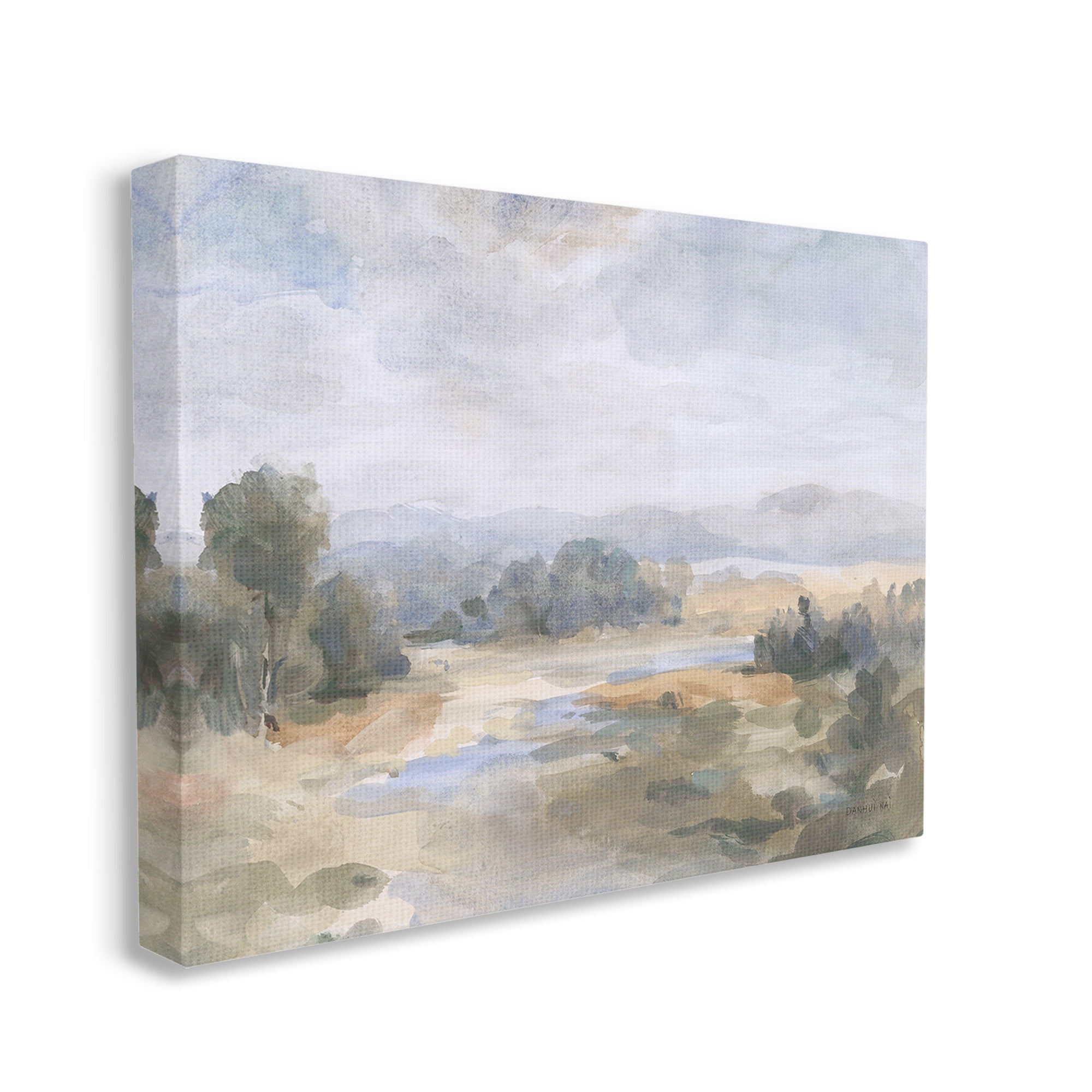 Stupell Industries Abstract Stream & Clouds Landscape Painting Gallery Wrapped Canvas Art Print Wall Art, 20 x 16