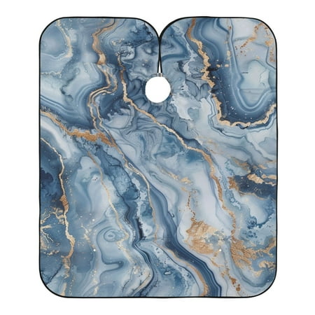 JSTEL Marble Watercolor Blue & Gold Waterproof Barber Cape for Men Women Beard Shaving Bib Apron Professional Hair Cutting Cloth, 65 x 55 inch
