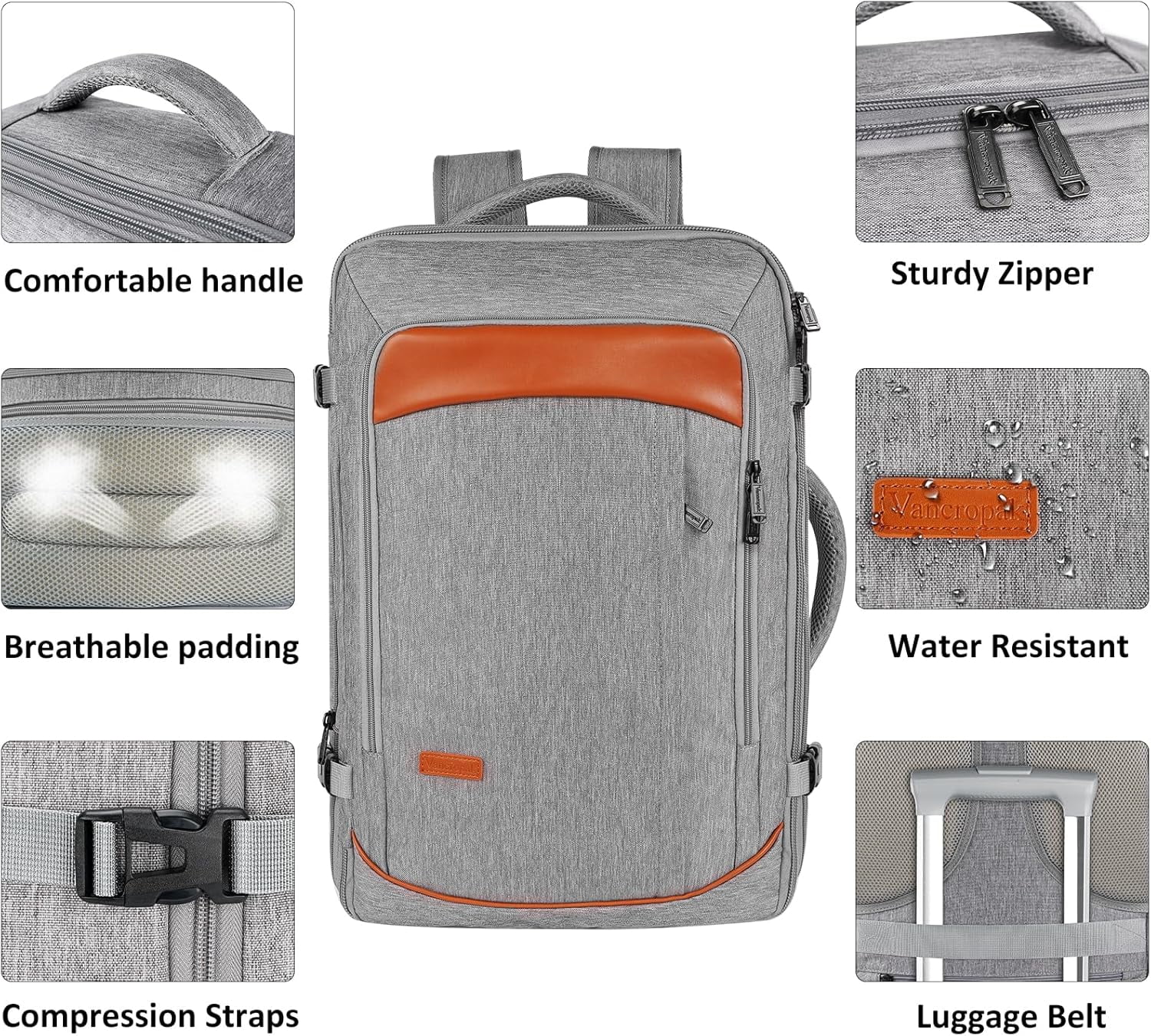 Vancropak Carry on Backpack, 40L TSA Expandable Travel Backpacks with 3 Packing Cubes for Adults, Water Resistant