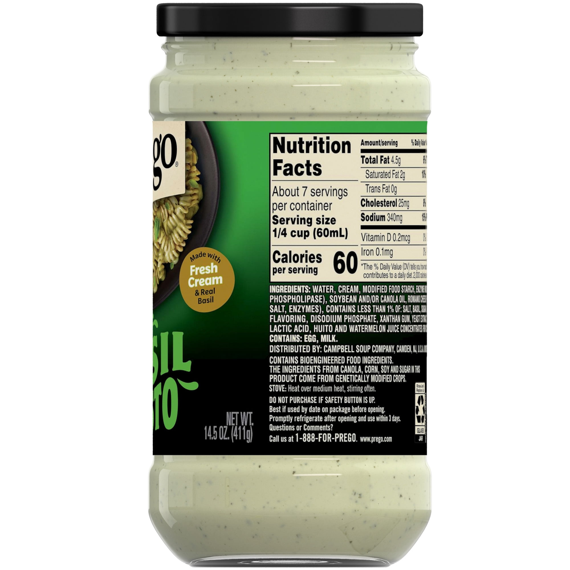 (4 pack) Prego Creamy Basil Pesto Pasta Sauce, 14.5 oz Jar