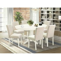 East West Furniture Avon 7-piece Wood Dining Set with Fabric Seat in White