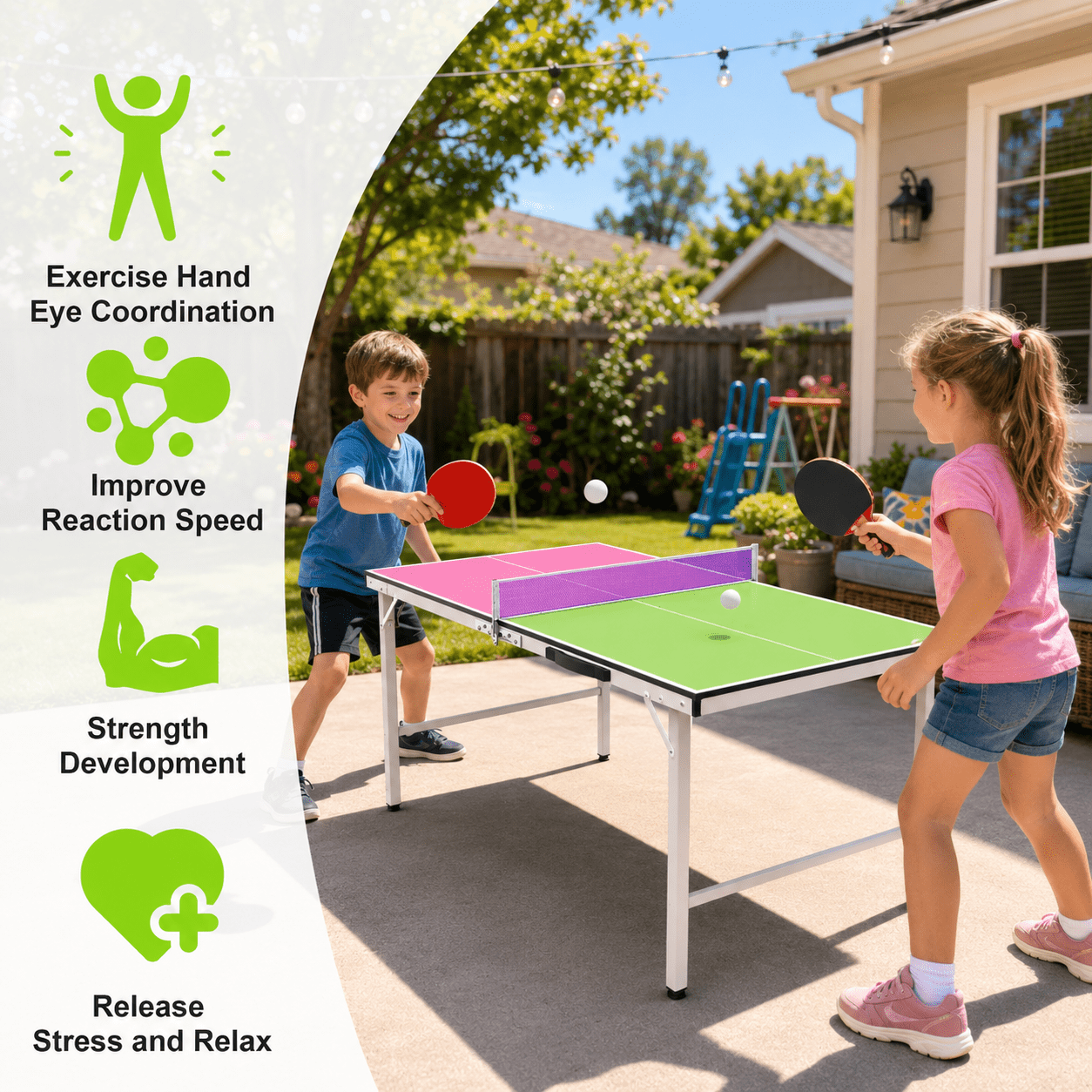 5FT Mini Ping Pong Table, Toy Sports Equipment for Kids Ages 6-10, SHINPT Foldable Outdoor Table Tennis Game Set with Net, Paddles & Balls, Portable Table Tennis Table for Indoor Family Fun