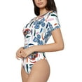 thumbnail image 2 of KLL Women 's Crew Neck Bodysuit Jumpsuits Retro Butterfly Print Short onesies Stretch T Shirts, 2 of 7