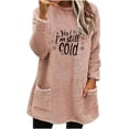 thumbnail image 3 of yoeyez Fuzzy Pullover Tops for Women Letter Print Long Sleeve Crewneck Fuzzy Tunics Winter Warm Sherpa Sweatshirts with Pockets Pink,M, 3 of 5