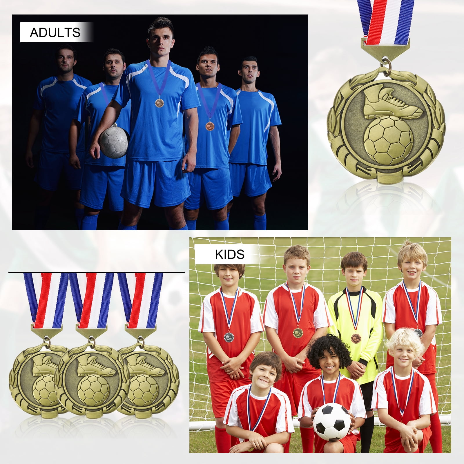 Uxcell Football Events Wheat Award Medals with Ribbons, Winner Medals Prizes for Competitions Sports Party Gold
