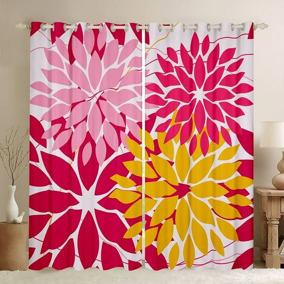 Manfei Flower Floral Curtains and Drapes (38x45),Boho Dahlia Blackout Curtains for Bedroom,Pink Yellow Red Curtains Pack of 2 (38x45),Ultra Soft Bedroom Decoration