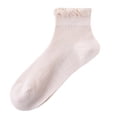 thumbnail image 2 of Yifymode Ruffle Trim Ankle Socks, Vertical Rib Thin Casual Socks Back to School Daily Wear Students, Lightweight Breathable Campus Socks, 2 of 3