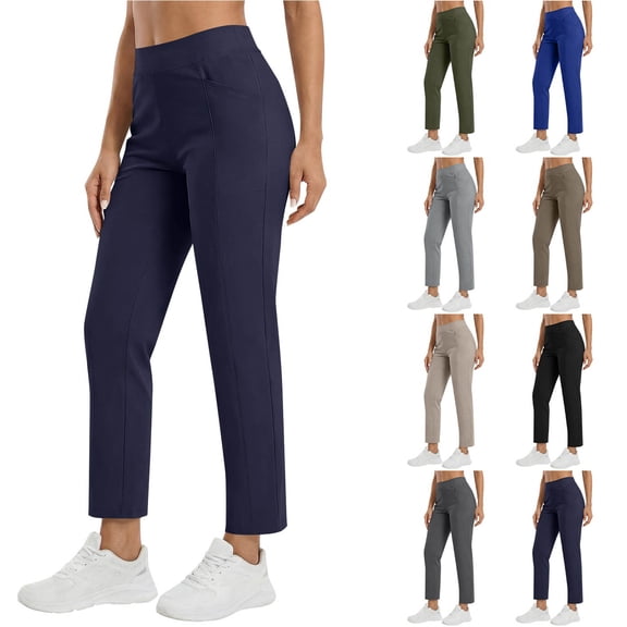 Oksale Travel Pants Women Petite Elastic High Waisted Ankle Pants Casual Comfortable Soft Straight Leg Trousers Navy S