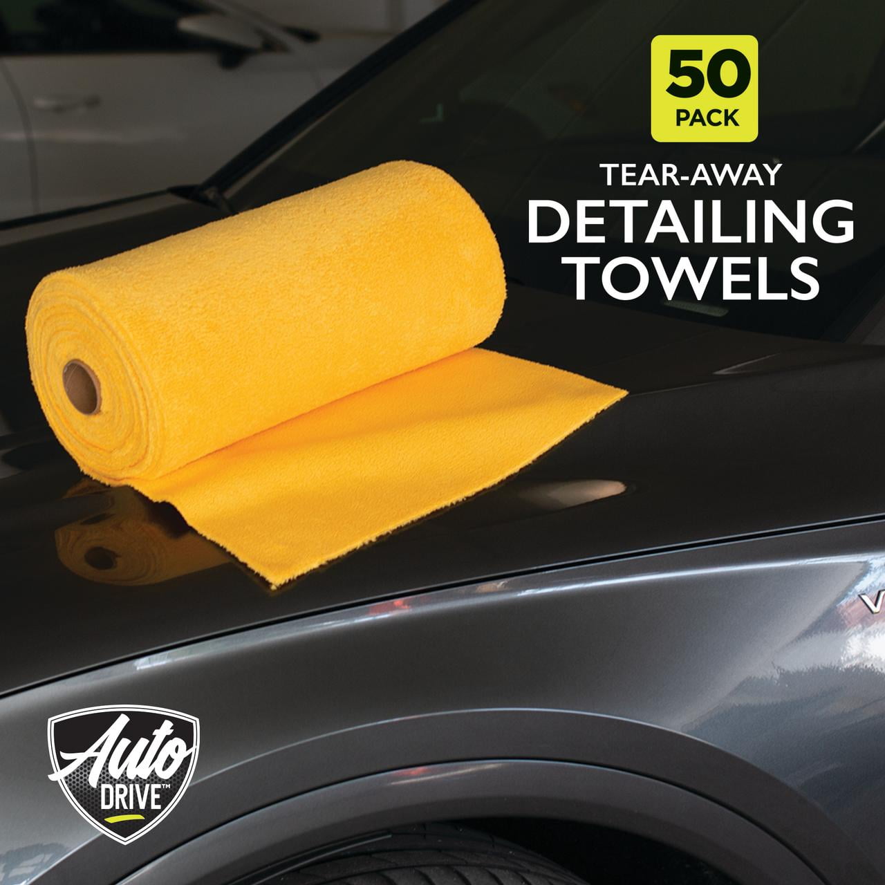 Auto Drive Tear Away Car Wash Coral Fleece Microfiber Detailing Towels, 50 Count Roll