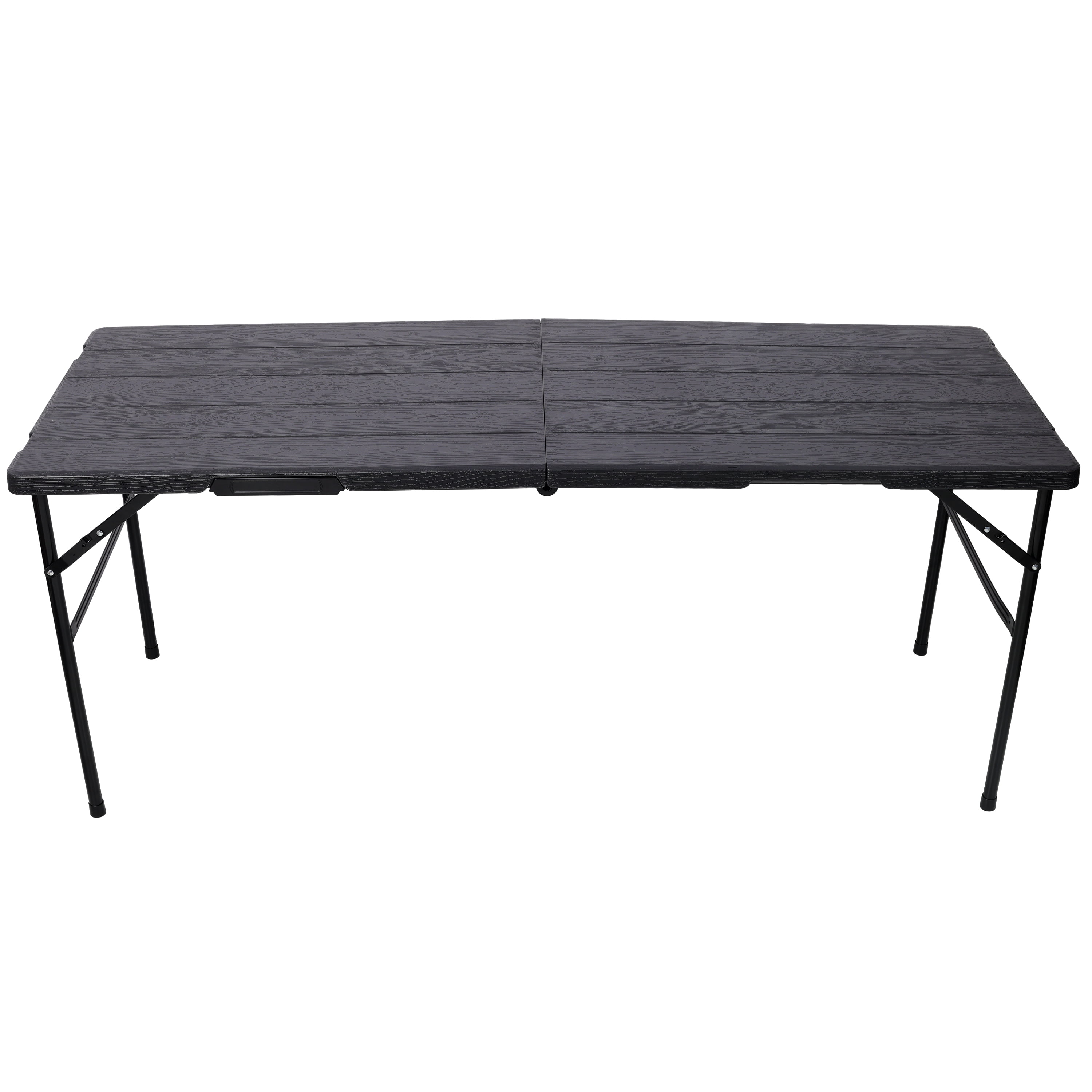 70Inch Portable Folding Picnic Table Set with 2 Benches,3‑Piece Indoor Outdoor Folding Furniture Set,Wood Grain Tabletop for Camping,Backyard Party,Picnic,Wedding Gatherings,Black