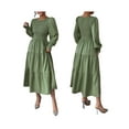 thumbnail image 3 of Autumn Women'S Long Sleeve Ruffled Round Neck Layered Flowing Wedding Guest Maxi Dress Army Green M, 3 of 7