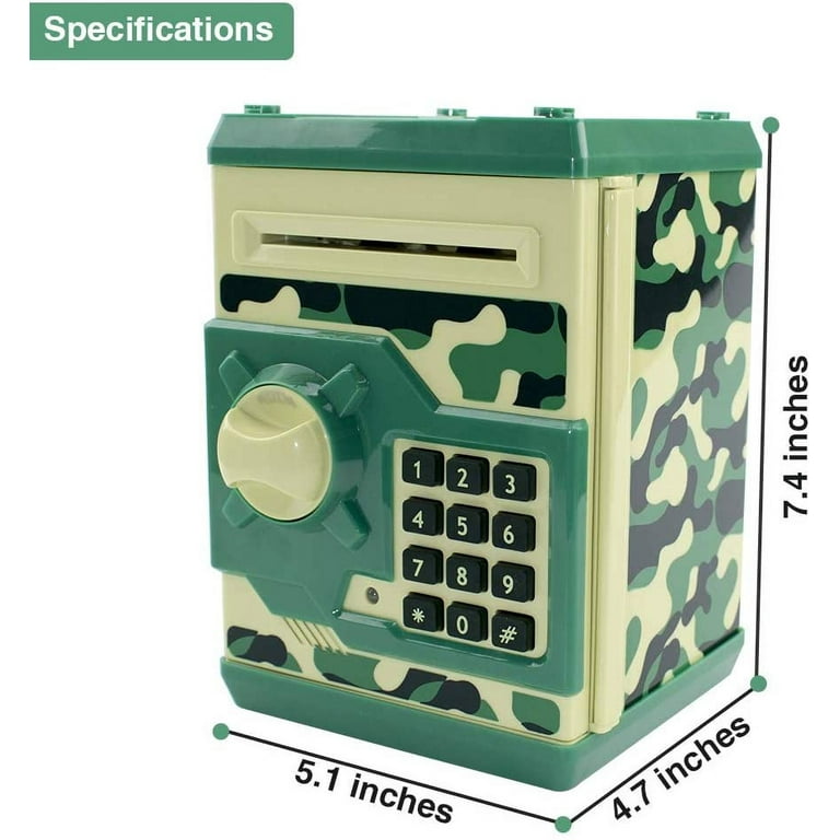 HUSAN Great Gift Toy for Kids Code Electronic Piggy Banks Mini ATM Electronic Coin Bank Box for Children Password Lock Case Camouflage Green