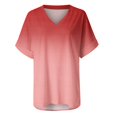 thumbnail image 3 of Womens Summer Tops Gradient V Neck T Shirts Short Sleeve Tshirt Casual Side Split Tunic Tops, 3 of 5