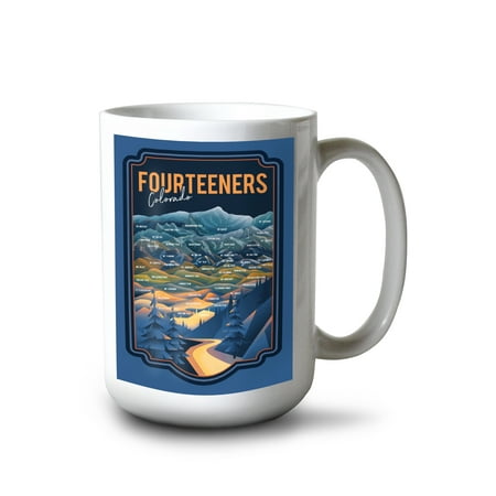 

15 fl oz Ceramic Mug Colorado Fourteeners Mountain Range and Names Contour Dishwasher & Microwave Safe