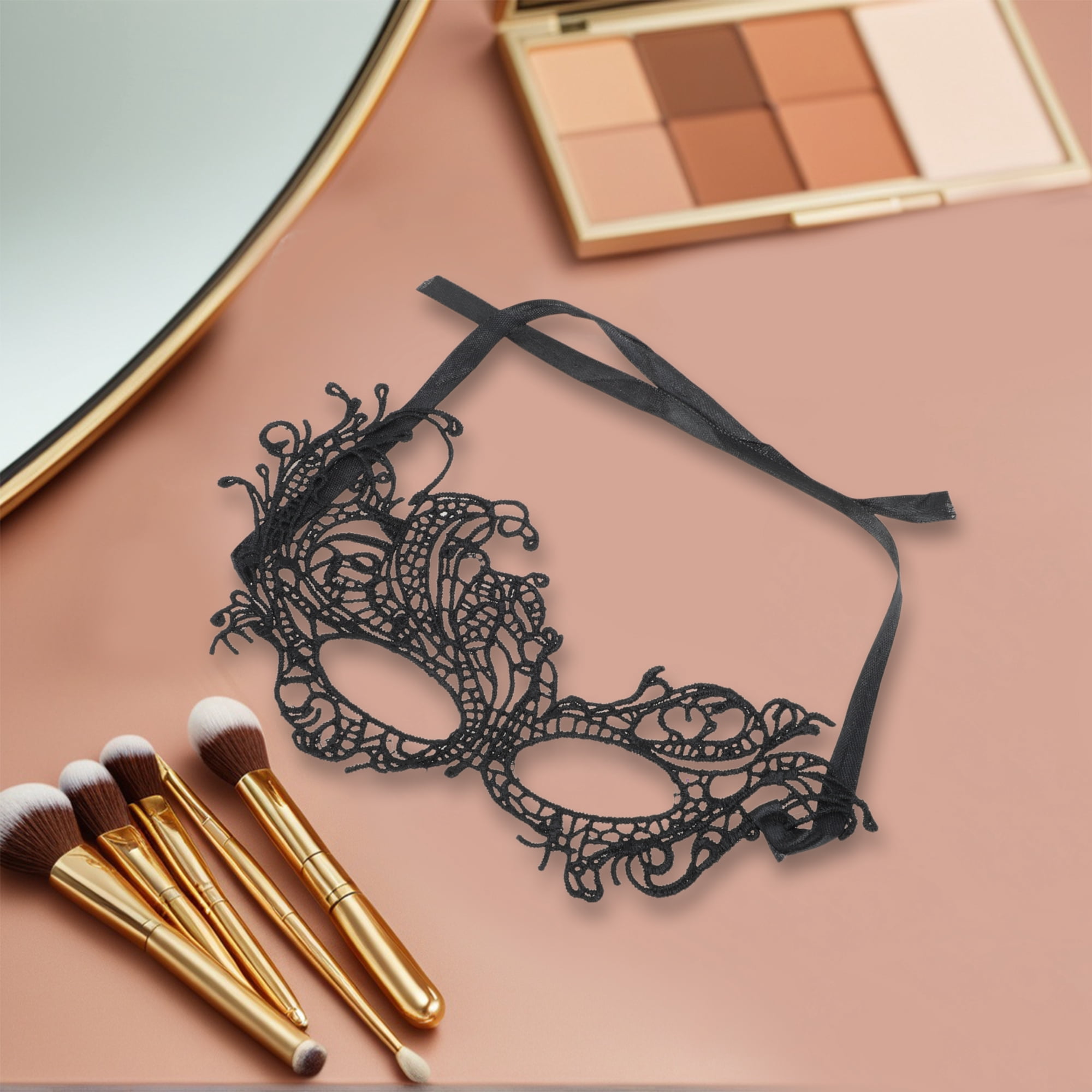 Unique Bargains Elegant Lace Half Face Party Mask in Black 1 Pcs Black Pattern 14