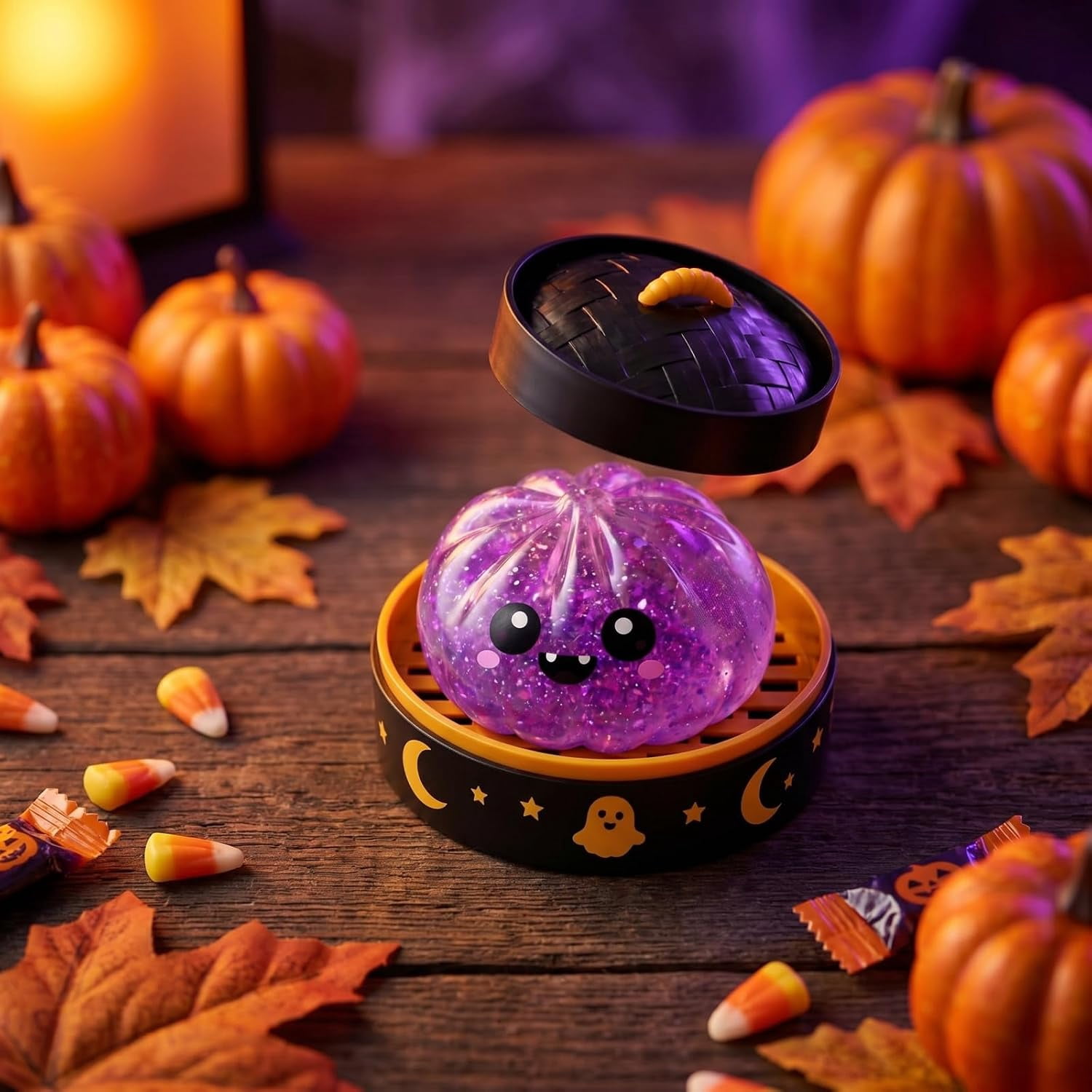 Halloween Spooky Ghost Dumpling, Dumplings Squishy with Steamer Stress Balls Stress Relief Fidget Sensory for Holiday & Birthday Gifts