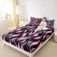 thumbnail image 3 of Manfei Black Pink Bed Sheets, Gradient Wave Striped Fuul Size Sheets, Black Reversible 4-Piece1 Flat Sheet + 1 Fitted Sheet + 2 Pillowcases, 3 of 6