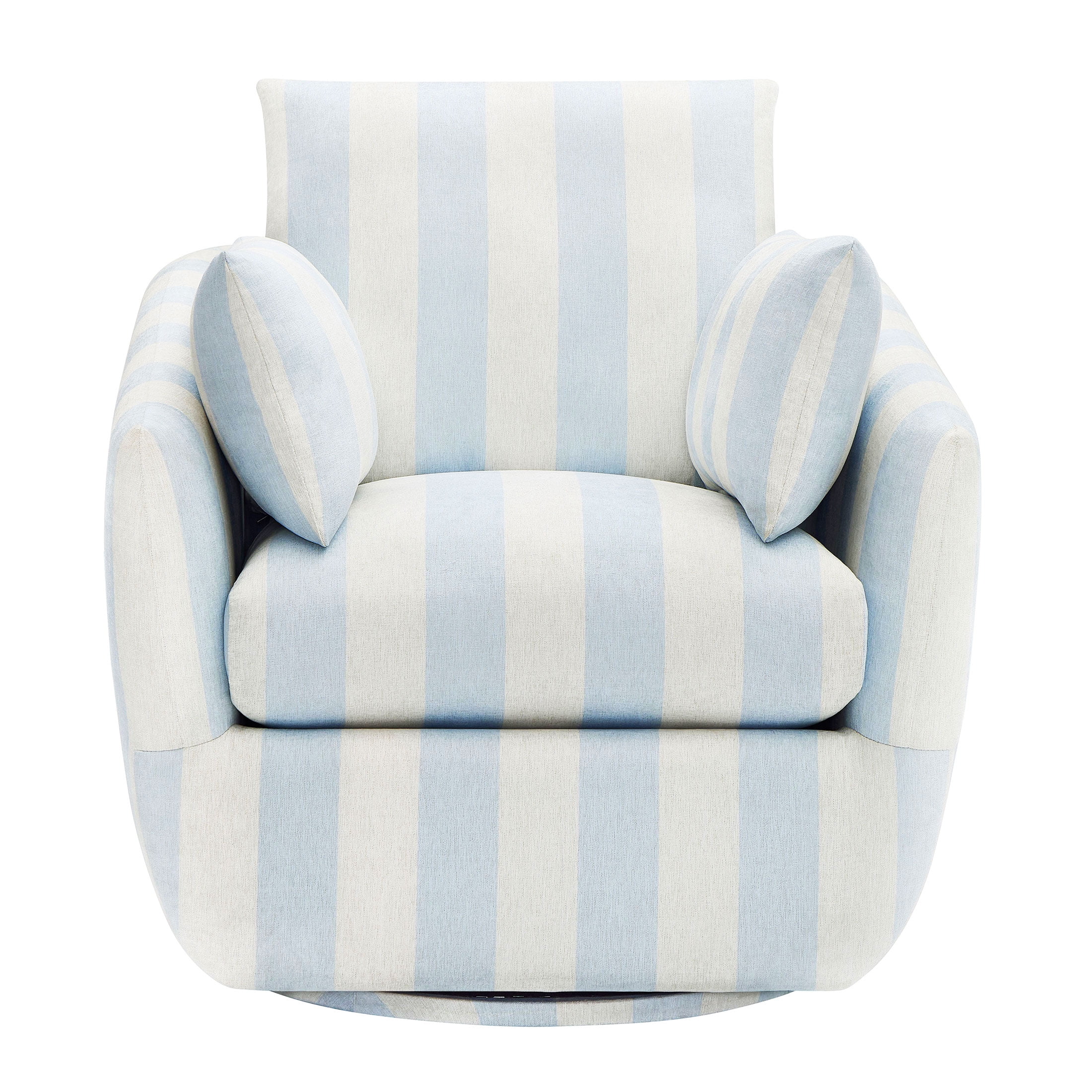 Beautiful Louisa Swivel Chair by Drew Barrymore, Hydrangea and Cream Stripe Fabric