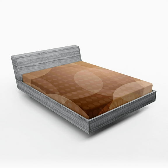 Ambesonne Tan Fitted Sheet, Overlapping Circles Dots, Full Size, Tan Brown White