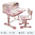 thumbnail image 3 of kluokesi Ensemble Bureau et Chaise Fonctionnels pour Enfants, Bureau d'Étude pour Enfants avec Chaise, Bureau d'Étude Réglable en Hauteur avec Tiroir de Rangement pour Garçons Filles (Rose), 3 of 8