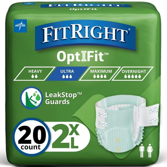 FitRight Adult Incontinence Briefs, Diapers with Tabs, Ultra Absorbent, Large, 60in to 70in, 20 Count