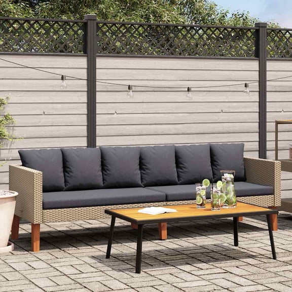 vidaXL Garden Collection Outdoor Sofas, 3-Seater Sofa and Seat Cushion, Beige