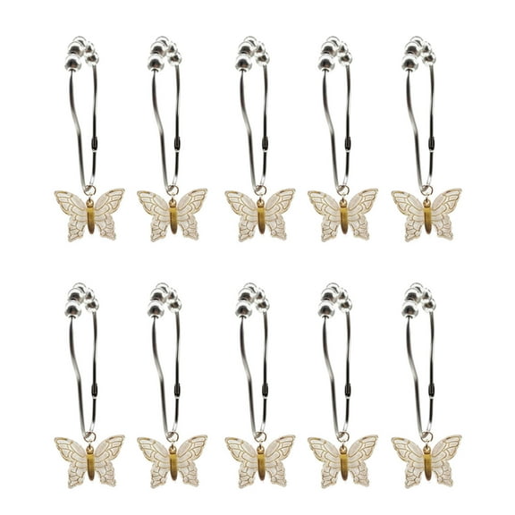 10 Pieces Shower Curtain Hooks with Colorful Acrylic Butterfly Pendant Rustproof Metal Rings Hangers for Bathroom Decors