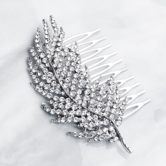 unbranded Para En Plata Con De Hojas Y Rhinestones Decorativos
