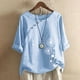 thumbnail image 2 of Gibobby Playera de Manga Corta con Cuello Redondo O-Cuello Botón de manga corta Estampado floral Camiseta corta Moda Tops Blusa Casual Mujer Blusa de mujer(Azul claro,CH), 2 of 4