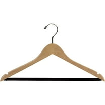 Wood Suit Hanger w/ Velvet Non-Slip Bar, Box of 100 Space Saving 17 Inch Flat Hangers w/ Natural Finish & Chrome Swivel Hook & Notches for Shirt Dress or Pants by International Hanger