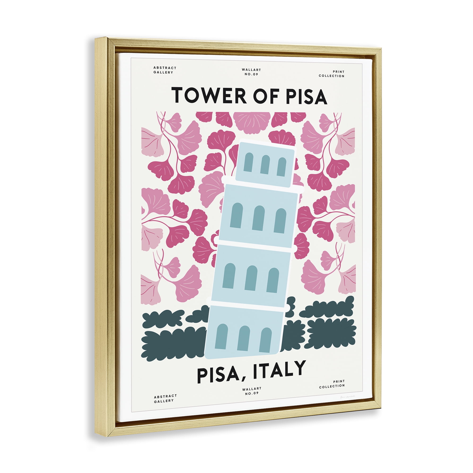 Stupell Industries Pastel Groovy Tower of Pisa Gold Framed Floater Canvas Wall Art, design by Omar Escalante