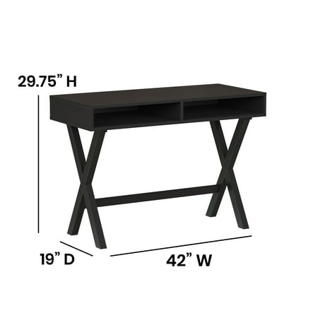 Flash Furniture - Home Office Writing Computer Desk with Open Storage Compartments - Bedroom Desk for Writing and Work - Black