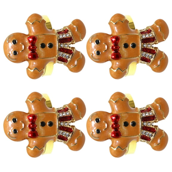 OUNONA 4Pcs Festive Napkin Holders Metal Gingerbread Man Serviette Buckle for Holiday Dining
