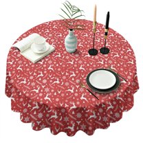 Red Christmas Deer and Snowflake Pattern Round Tablecloth 60"x60",Wrinkle Wipeable Table Cloth for Kitchen Dining Room Picnic Patio Party