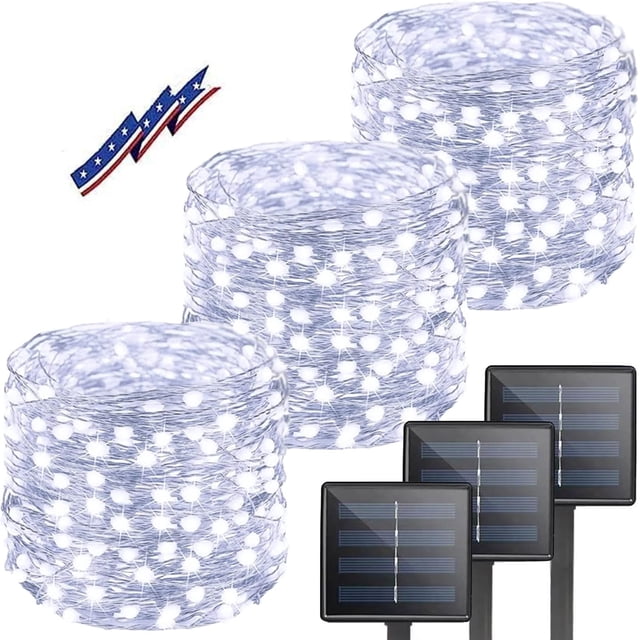 Guirnalda de luces solares navideñas BHCLIGHT 300 LED de 36 m, paquete de 3
