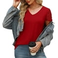 thumbnail image 6 of Summer Oversize Shirts for Womens Fashion Casual Loose Solid Color V-neck Lace Patchwork Short Sleeved Top, 6 of 9