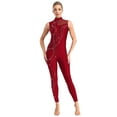 thumbnail image 1 of Yanarno Combinaison de Gymnastique Intégrale pour Femmes Combinaison à Trou de Serrure Robe de Patinage à Roulettes en Strass Bourgogne TG, 1 of 6
