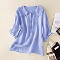 thumbnail image 2 of Articles en Liquidation Chemises pour Femmes T-Shirt Mélangé pour Femmes Chemise Ample en Lin à Manches Courtes Rétro à Col Rond Amincissante Grande Taille, 2 of 4