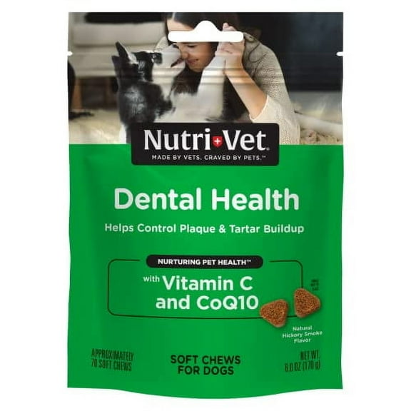 Nutri-Vet Dental Health Soft Chews for Dogs- Helps Control Plaque and Tartar Buildup- Natural Hickory Smoke Flavor- 70 Count - 6 oz