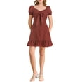 thumbnail image 1 of INSPIRE CHIC Women's Ruffle Hem Sweetheart Neck Heart Tie Front Mini Dress, 1 of 6