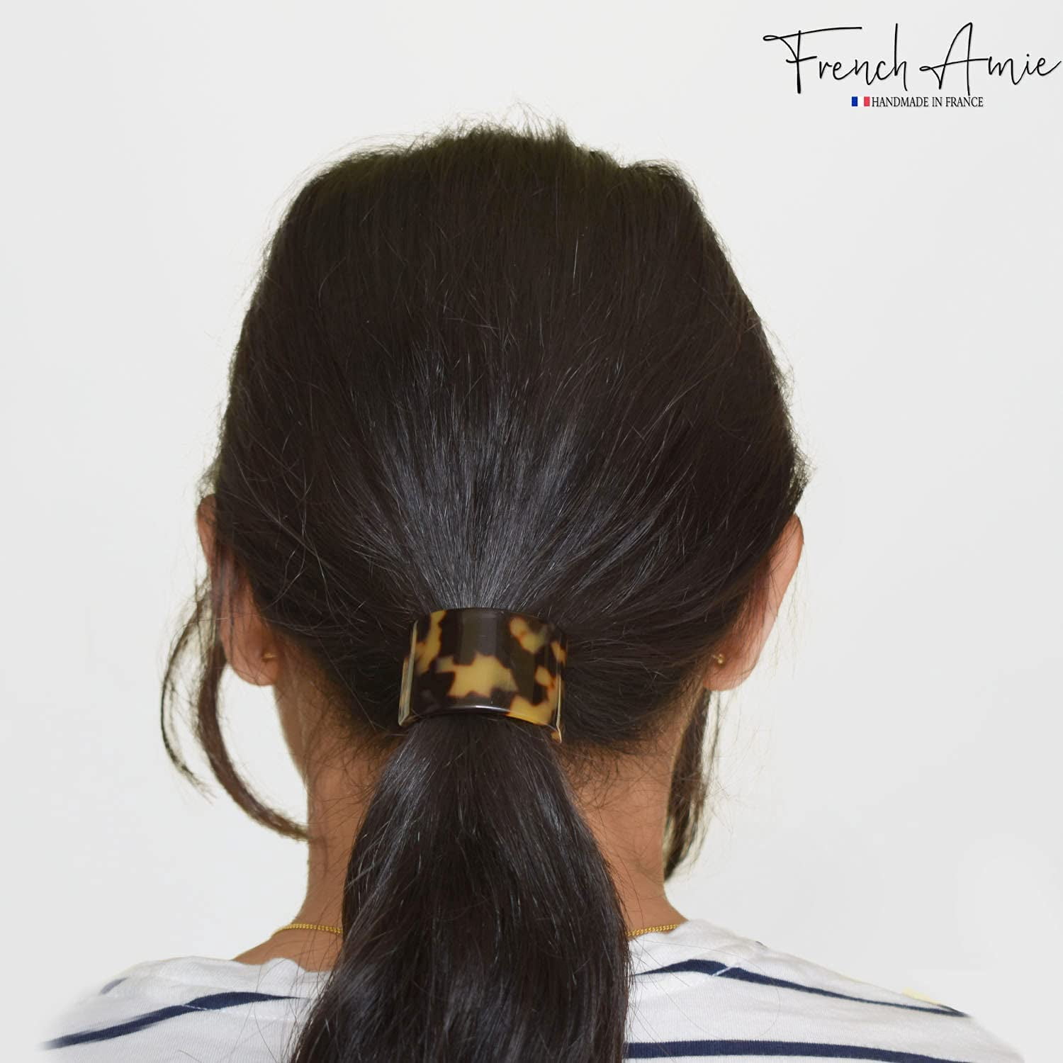French Amie Canopy Celluloid Handmade Ponytail Elastic Hair Ties for Women