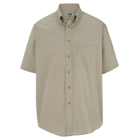 Men's Big And Tall Button Down Short Sleeve Poplin Shirt, TAN, XLT