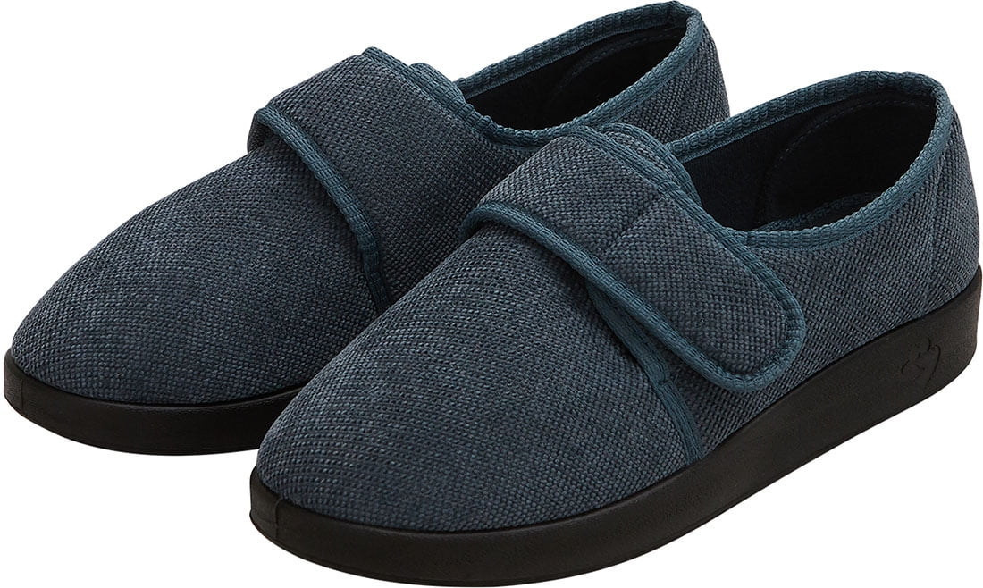 Sleepers BRETT II Mens Textile Touch Fasten Extra Wide Comfy Boot Slippers Navy 