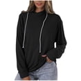 thumbnail image 1 of Womens Tops Solid Color V Neck Loose Drawstring Hooded Sweat Casual Trendy Soft Plus Size Breathable Going Out Shirts (Medium, Black), 1 of 7