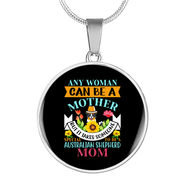 Australian Shepherd Mom Circle Necklace Stainless Steel or 18k Gold 18-22"