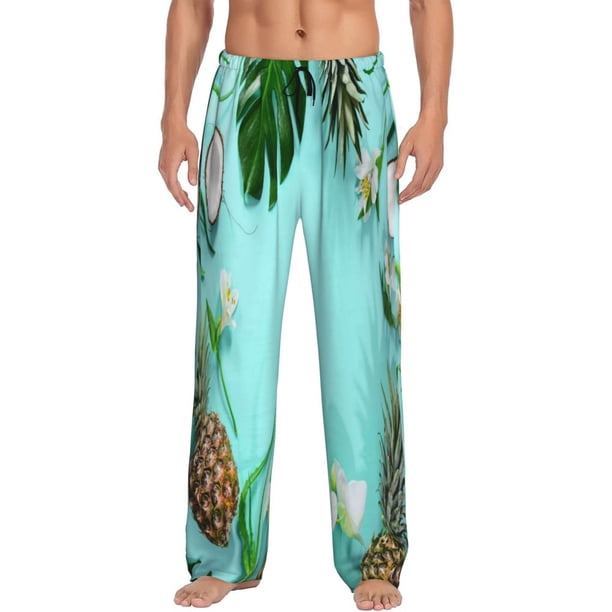Fotbe Tropical Pineapple Pantalones de Pijama para Hombre, Pantalones de Dormir, Pantalones de Casa con Cintura Ajustable y Bolsillos-Small
