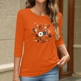 thumbnail image 4 of Charella Women's Floral Printed Tops Flower Graphic Tee Casual Crew Neck 3/4 Sleeve Shirts Loose Fit Clothes (S, Orange 1), 4 of 6